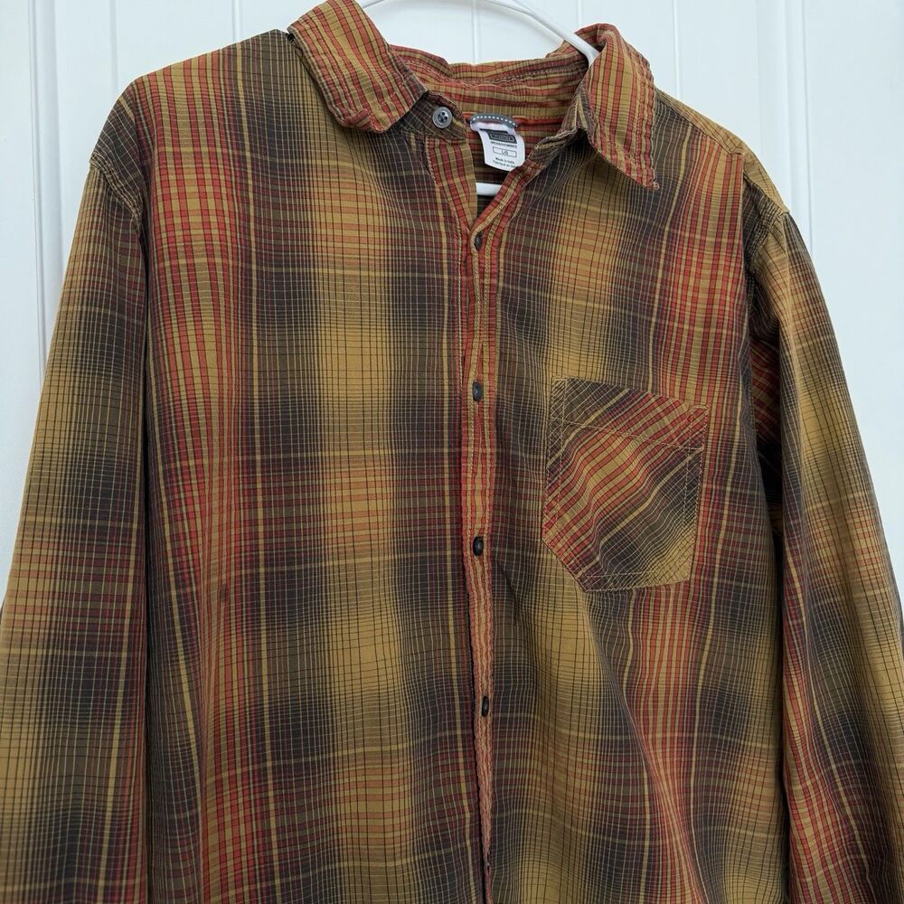 The North Face Long Sleeve Button Down Shirt Men’s Large Gold Brown Red Plaid